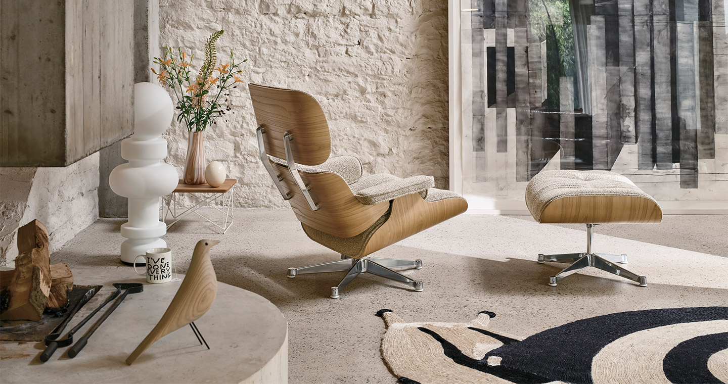 Eames Lounge Chair & Ottoman - Chestnut - Nubia Fabric