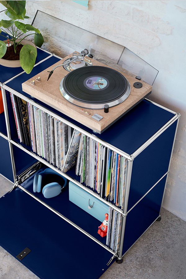 Blue USM Unit with vinyl music collection