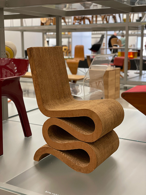 Frank Gehry's Wiggle Chair inside the Vitra Schaudepot
