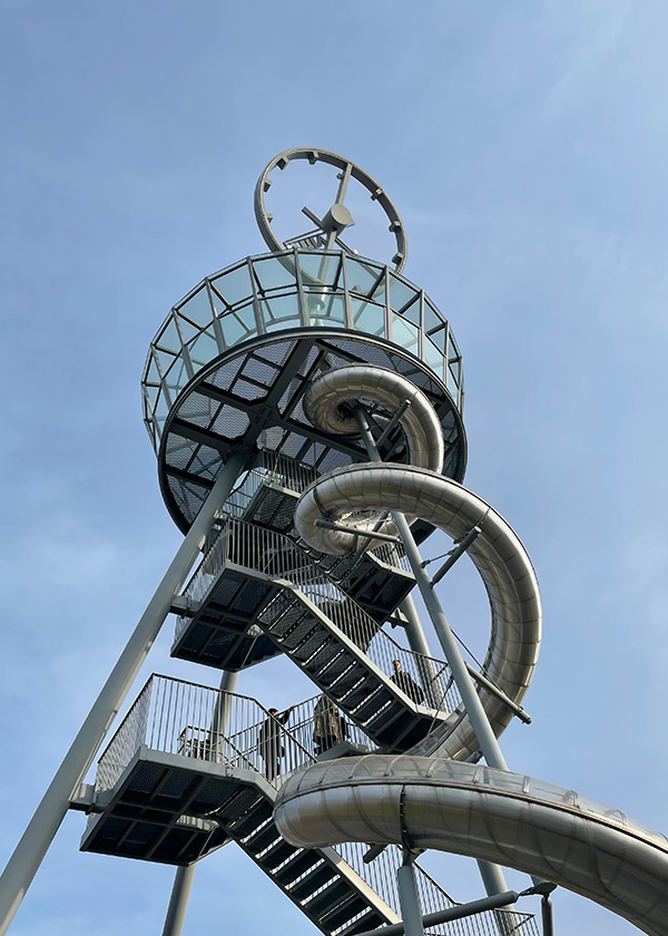 Looking up at the Vitra Slide Tower by Carsten Höller