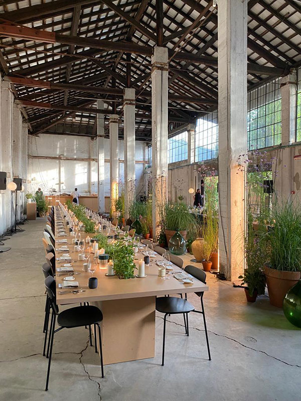 A table set up ready for dinner with Flos at Milan Design Week