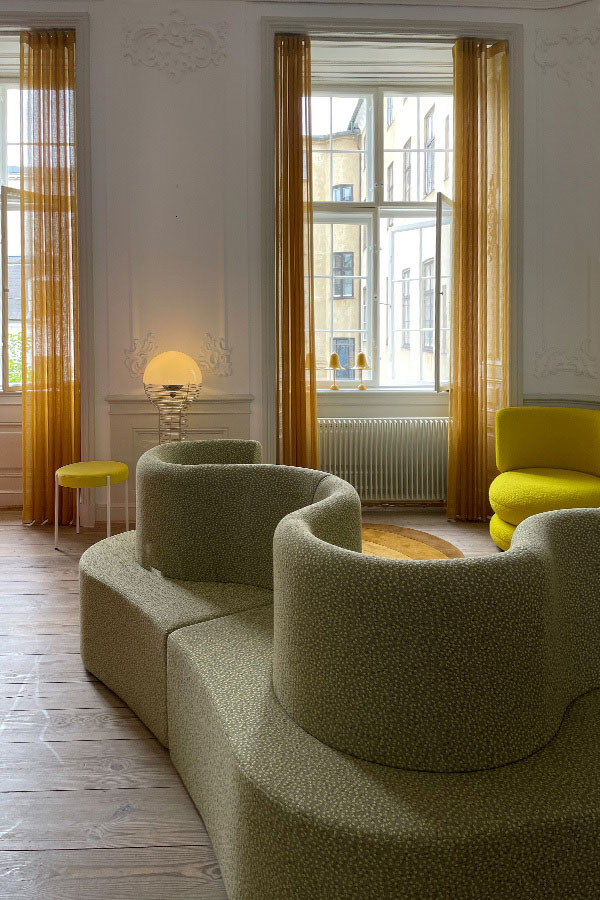 Sculptural green seating inside the Verpan showroom