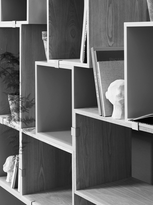 Black & White details of the Muuto Stacked Shelving System