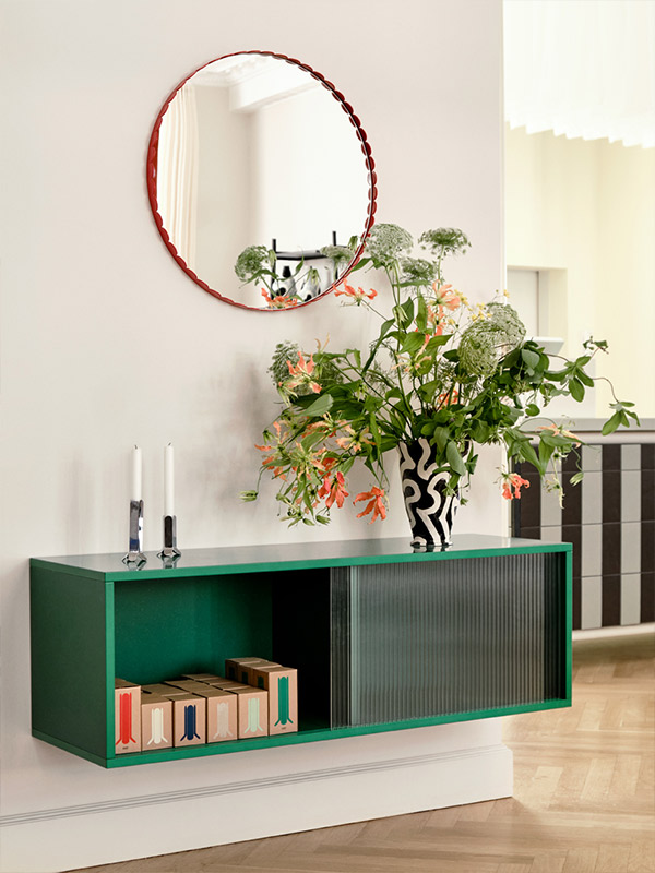 HAY Colour Cabinet with floral arrangement in Jessica Hans Shadow Vase