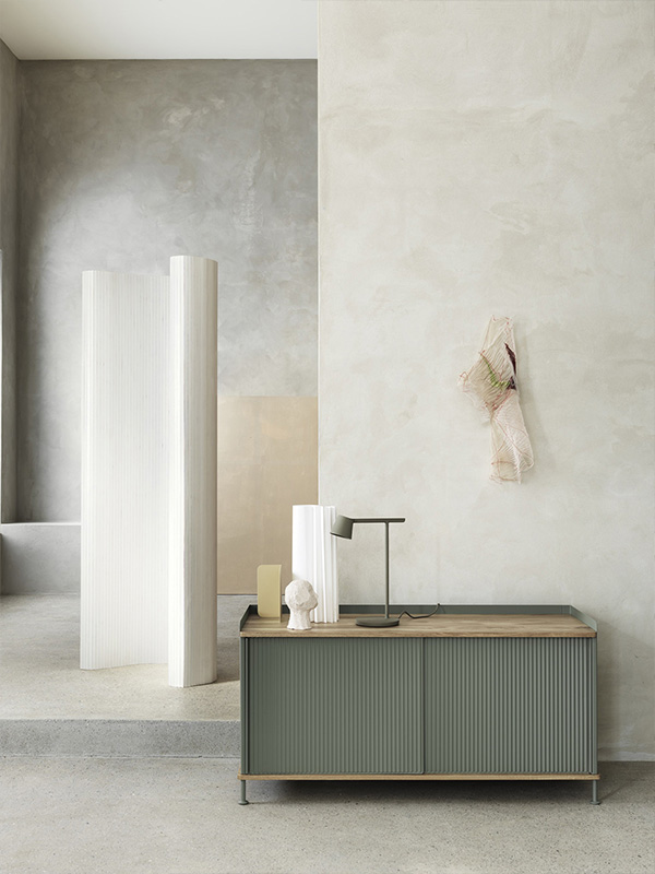 Minimal interior with Muuto Enfold Low Sideboard Green