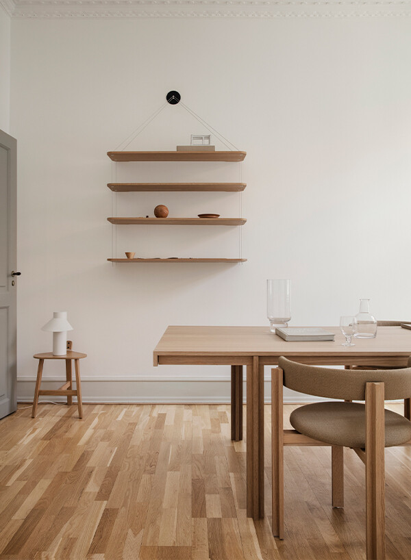 Japandi style dining room with Karakter Copenhagen Libreria Pensile Shelving Unit