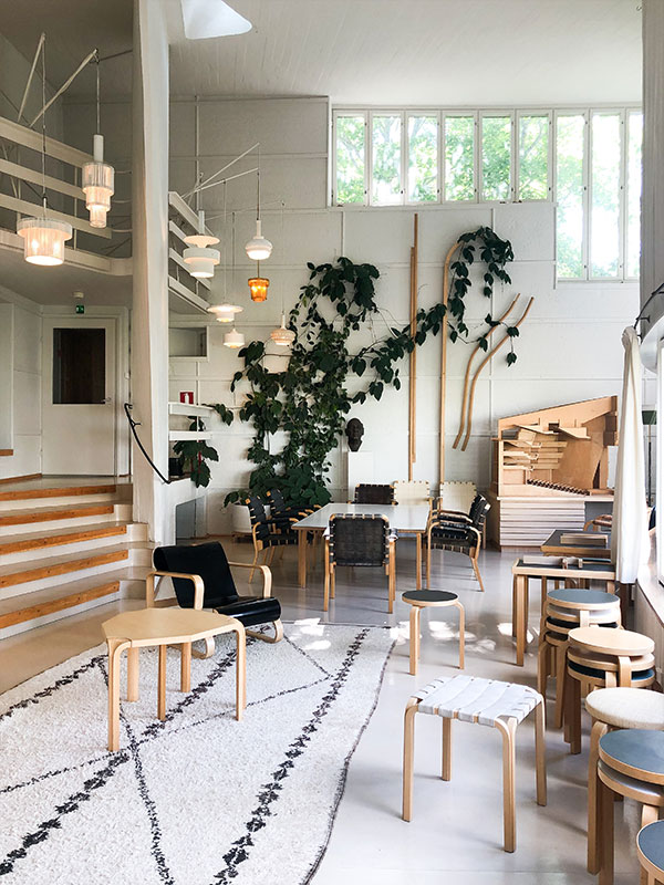 Inside a double height studio space at the Aalto house