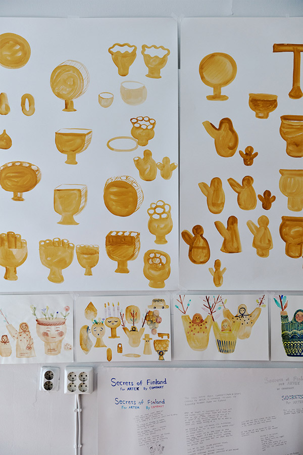 Paintings on the wall of COMPANY's design studio
