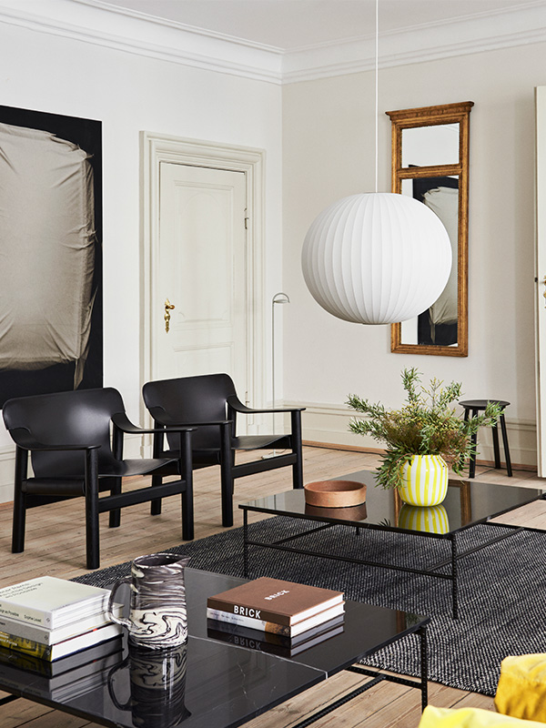 George Nelson Bubble Ball above a coffee table