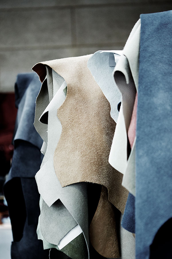 Piles of coloured leather inside the Carl Hansen & Son factory