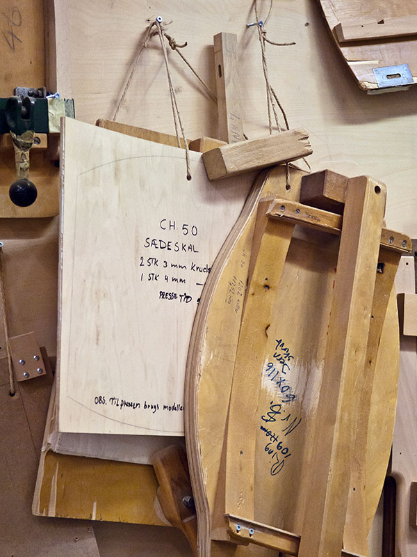 Chair template parts in the Carl Hansen & Son factory