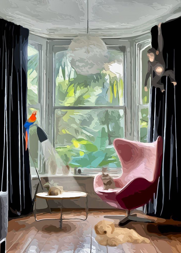 Digital painting of a Scandinavian interior