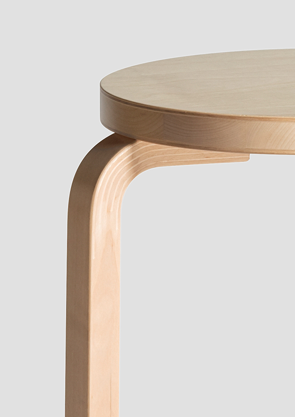 A close up of the Artek Stool 60