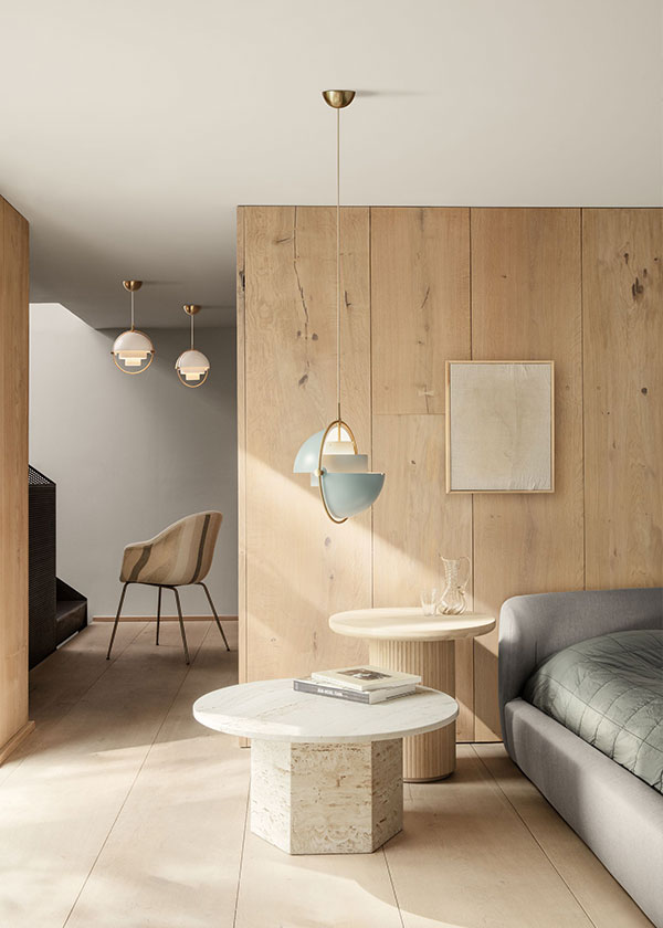 Gubi Multi-Lite Pendant above a coffee table