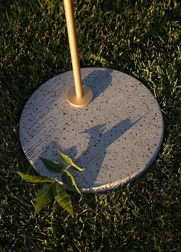 A close up of the Lava Stone base on the Flos captain Flint floor lamp