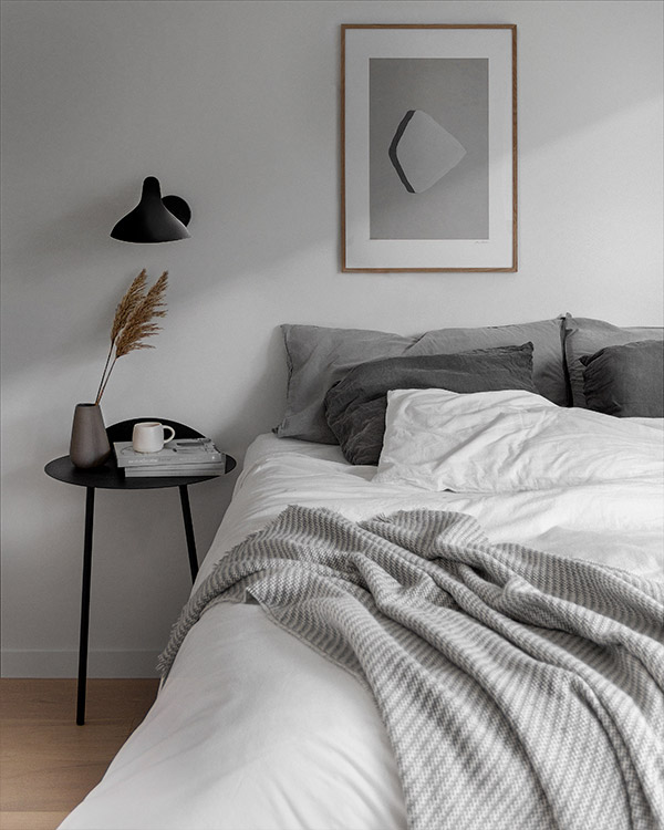 A neutral grey bedroom