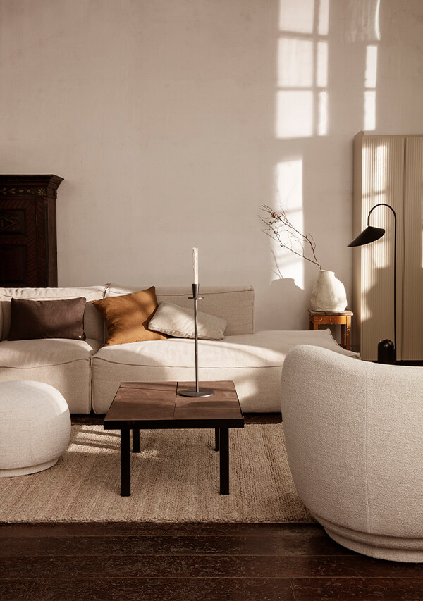 A Scandi and minimalist living space, with the ferm LIVING Flod Coffee Table