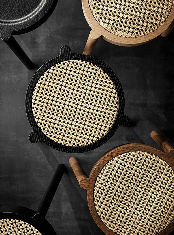 Detail of the cane seats of the Northern Pal Stool