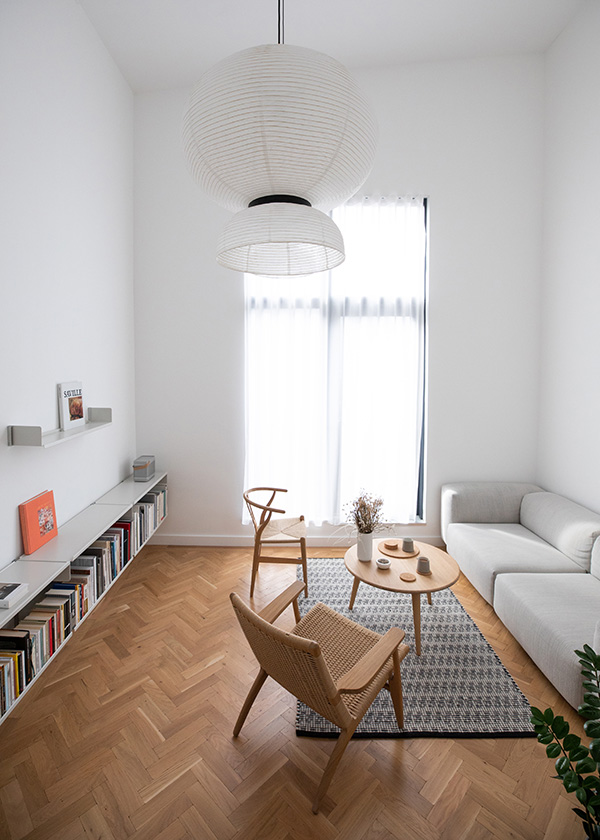 Looking down on the minimal Sheffield living room of Adam Barclay