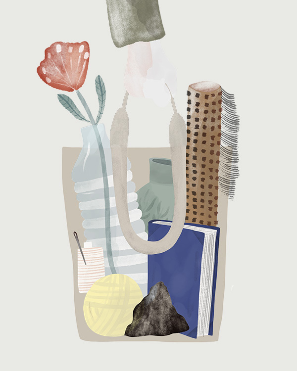 Illustration of a shopping bag filled with items