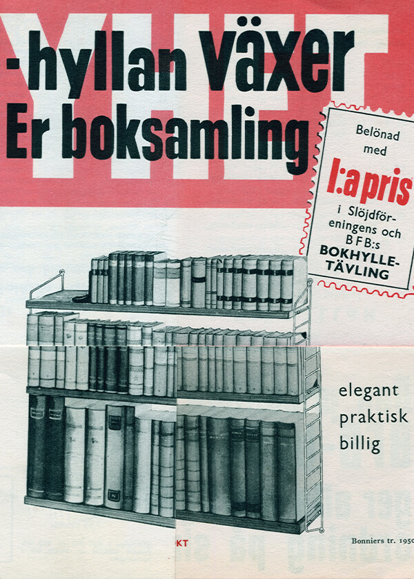A vintage Swedish print advertisement for the original String Shelving