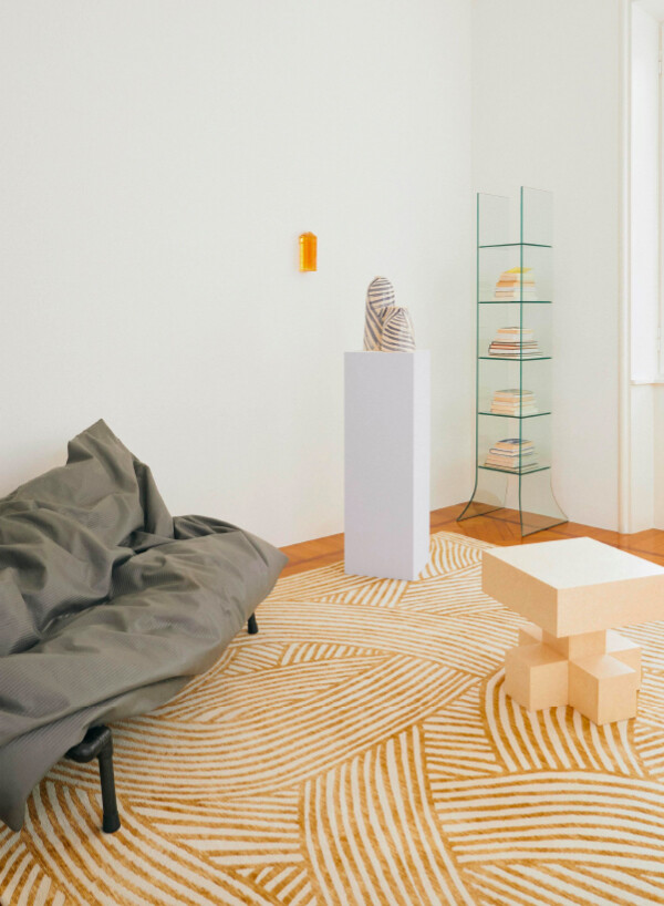 Postmodern styled living room with cc-tapis Inky Dhow Rug