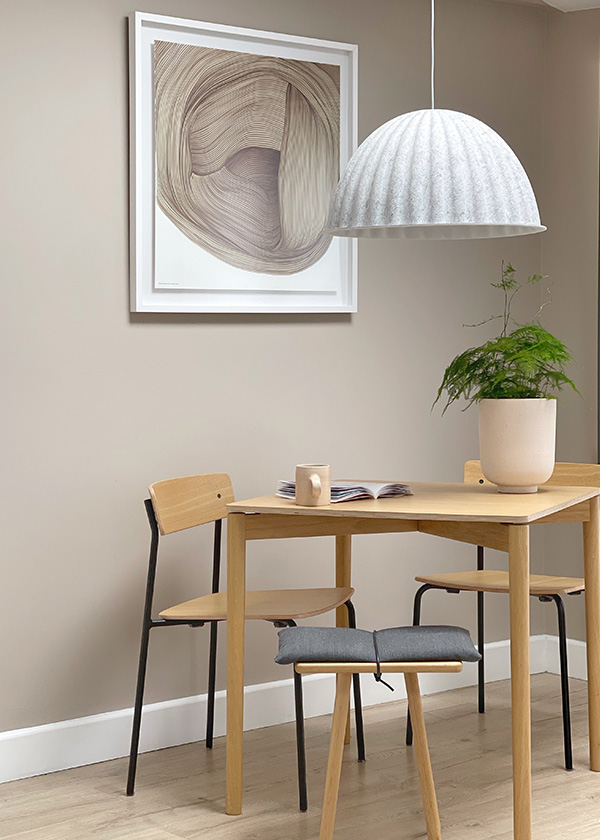 Dining Space with Muuto Under the Bell Pendant, &Tradition SC70 Collect Planter and Skagerak Georg Stool