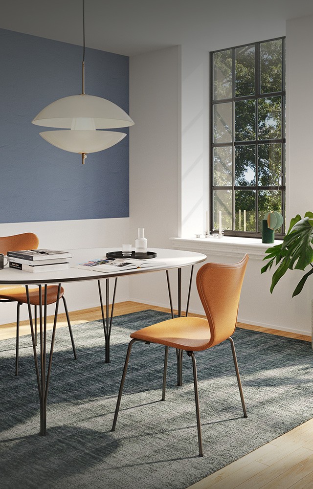 Fritz Hansen Series 7 Dining Chair with the Superellipse Dining Table
