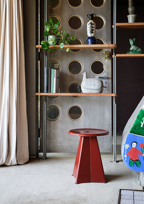 The Vitra Tabouret Métallique Stool in Japanese Red