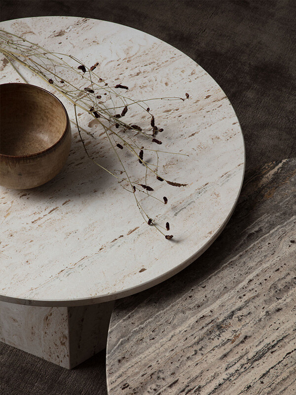 Detail of the marble of a cluster of Gubi Epic Coffee Tables