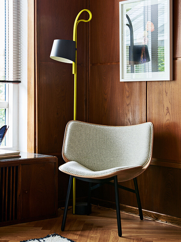 HAY Rope Trick Floor Lamp in a wood panelled room