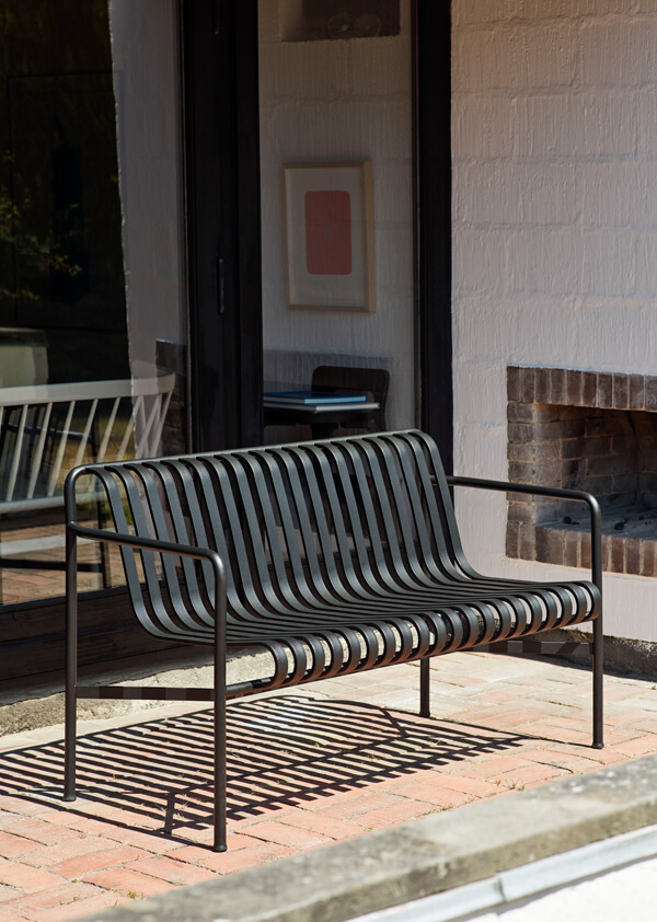 HAY Palissade Bench Lounge Sofa in an outdoor space