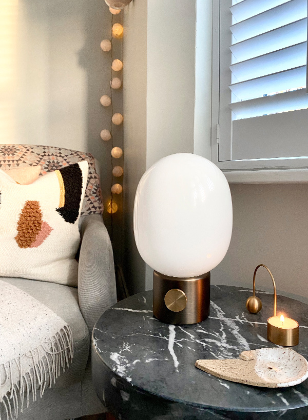 Close-up of Audo Copenhagen JWDA Bronzed Brass Table Lamp