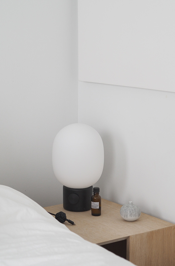 Skagerak by Fritz Hansen Bedside Table featuring a Menu JWDA Table Lamp