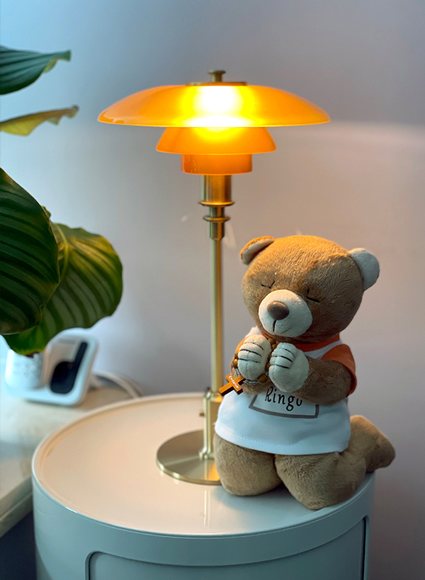The Limited Edition Louis Poulsen PH 2/1 Amber Glass Brass Table Lamp