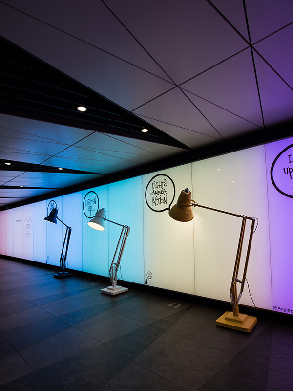 Anglepoise inside the light tunnel, Kings Cross