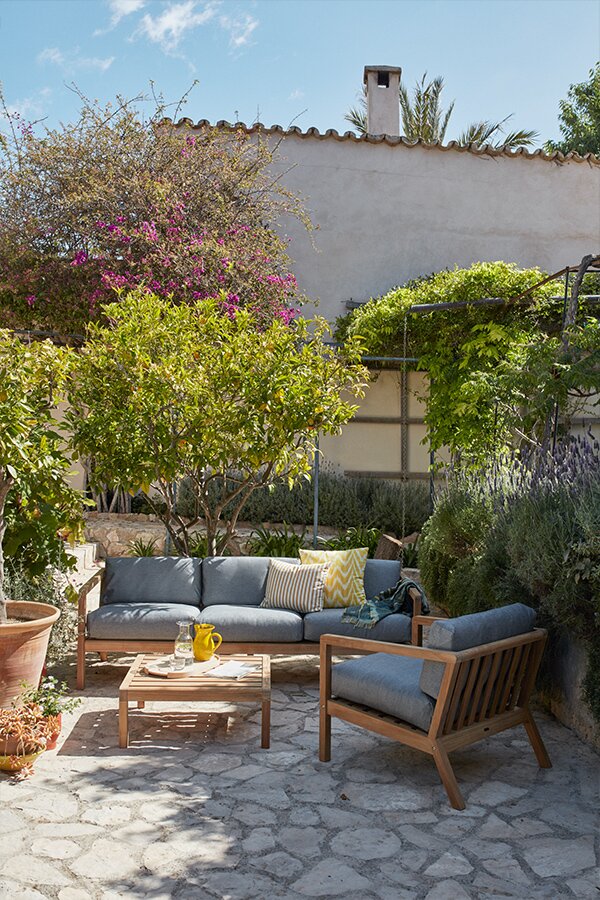 Outdoor seating with Skagerak Collection Virkelyst Three Seater Outdoor Sofa