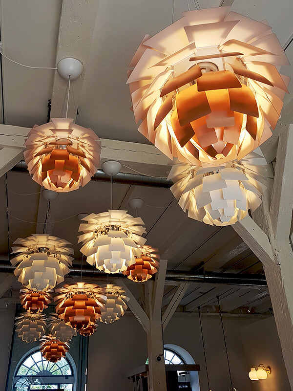 Artichoke Pendants in the Louis Poulsen Showroom