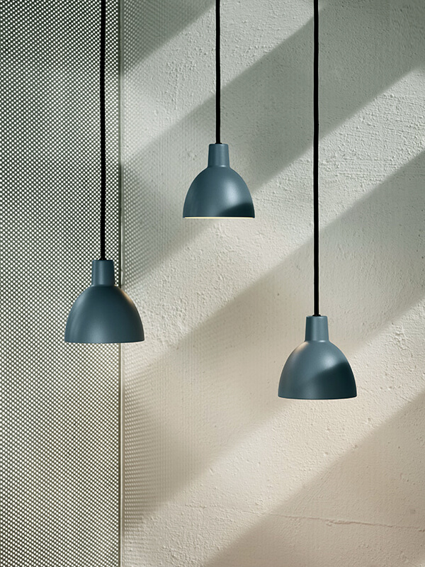 Group of 3 Louis Poulsen Toldbod 120 Duo Pendant Light in Blue Grey