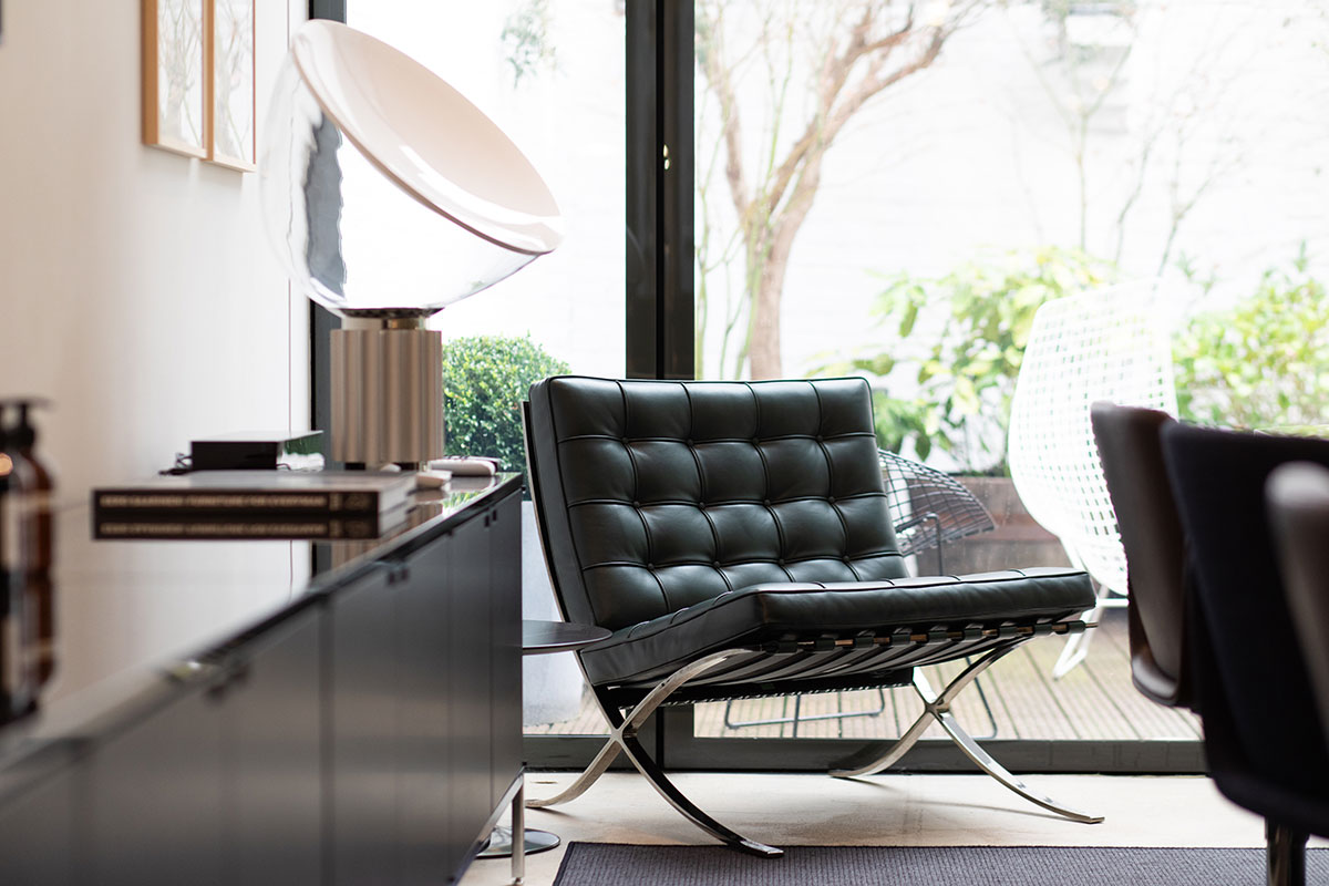 A Barcelona chair inside the Knoll showroom