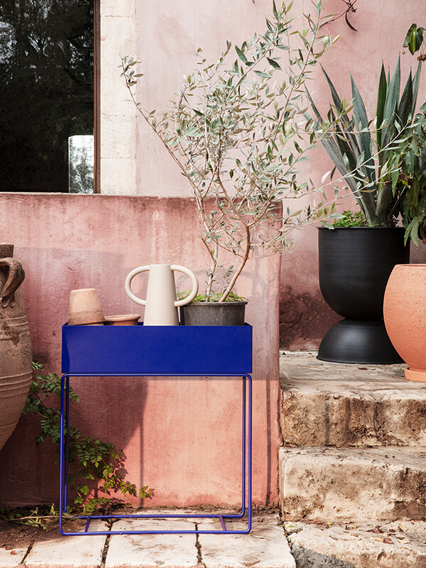 Ferm Living Plant Box in bright blue used outside