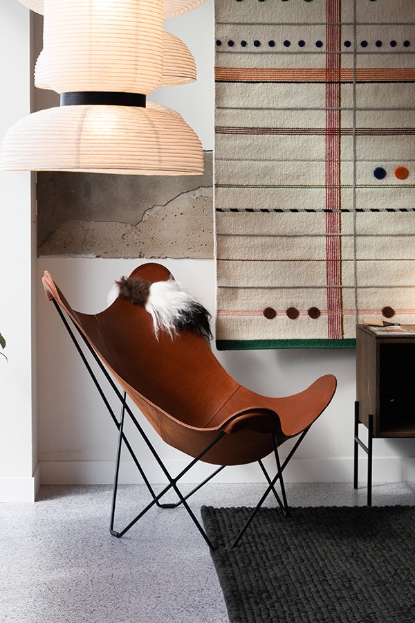 Cuero Design Leather Butterfly Chair in the Nest Showroom