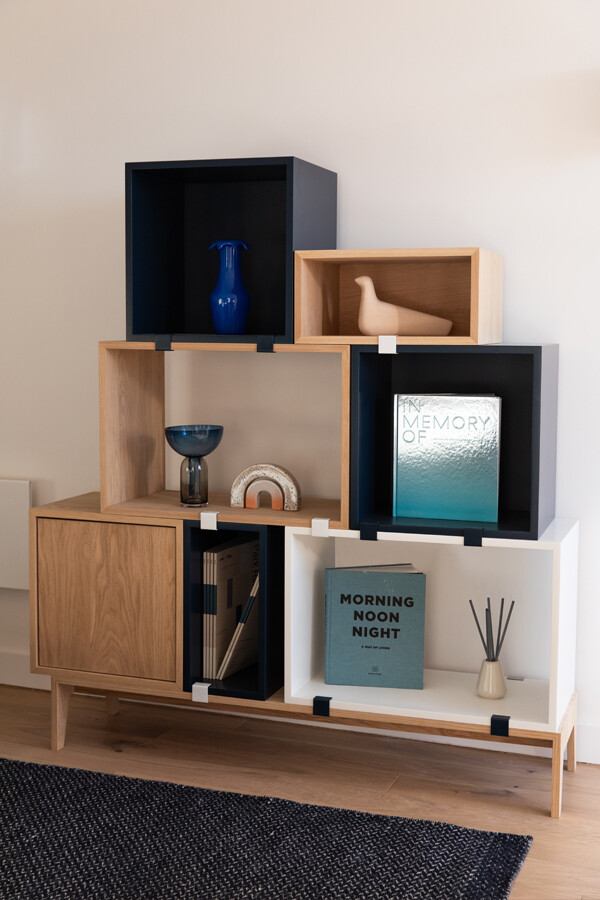 The Muuto stacked shelving system inside the Park Hill show apartment