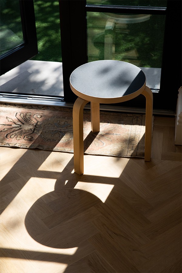 Artek 60 Stool on a wooden floor