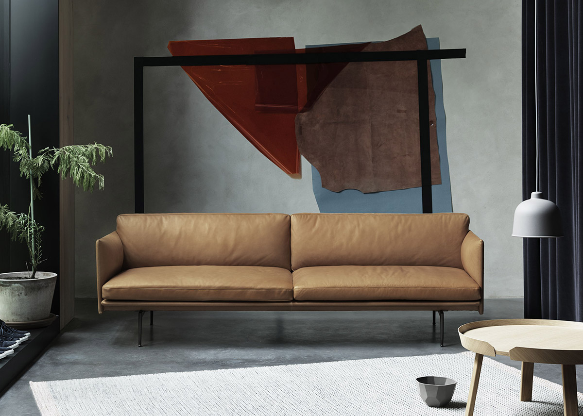 Muuto Outline Three Seater Sofa in Fiord leather