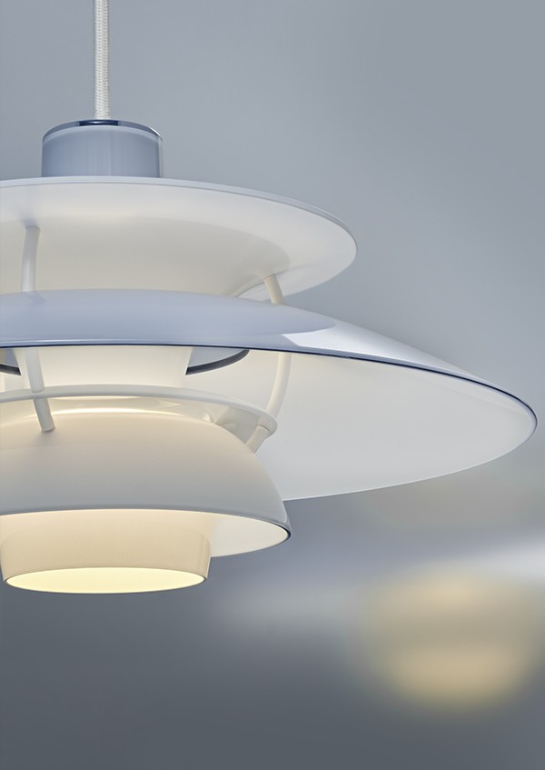 Detail of the PH 5 320 Opal Pendant Light in pale blue