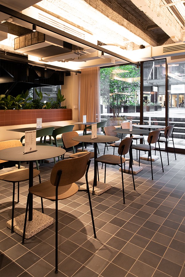 Co Dining Chairs paired alongside the HAY Terrazzo Tables in Pall Malls Independent Cafe