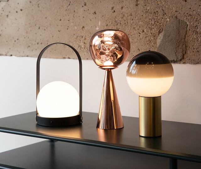 Audo Copenhagen Carrie - Tom Dixon Melt - Marset Dipping Portable Lights