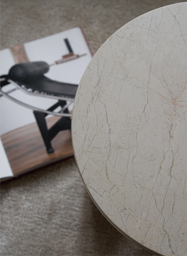 Detail of the Ivory marble finish on the Audo Androgyne Side Table
