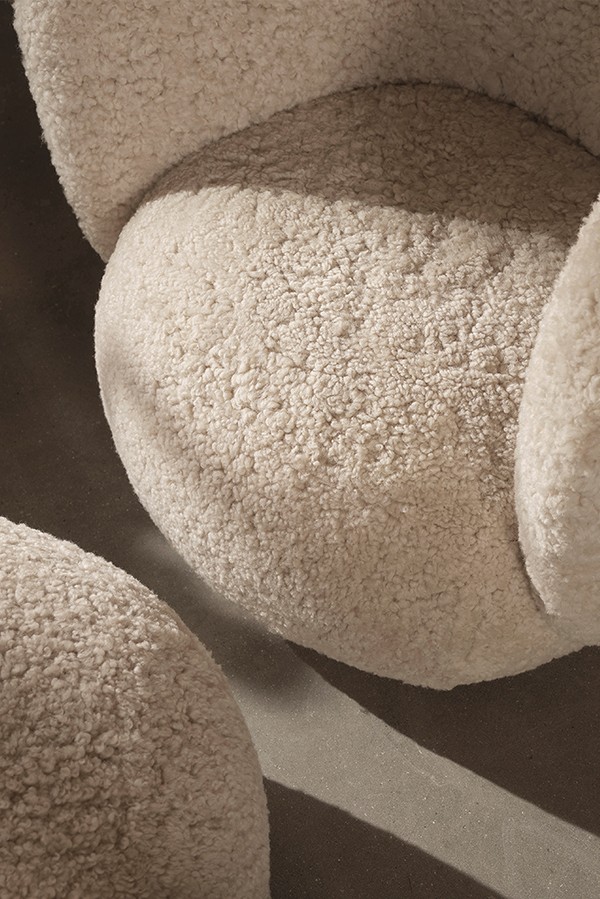Close up of sheepskin on the Ferm Living Rico Lounge Chair